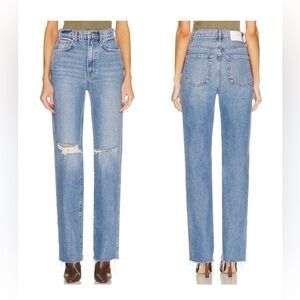 GRLFRND Sara High-Rise Distressed Straight Leg Jeans